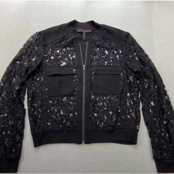 BCBG Black Lace Long Sleeve Zipper Jacket, Small - Picture 4 of 7